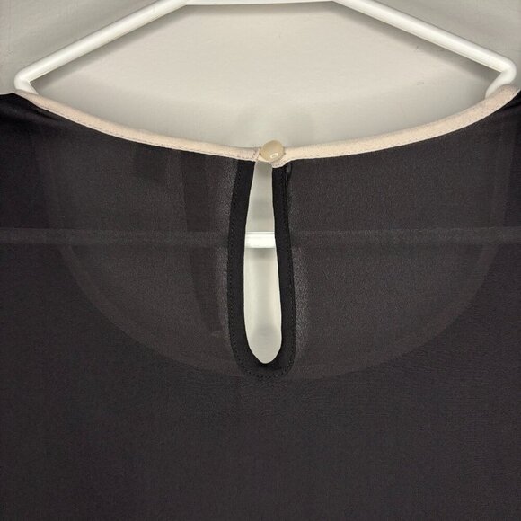 LAUREN CONRAD Lace Blouse Medium Black Cream Cap Sleeve Keyhole - Picture 2 of 5